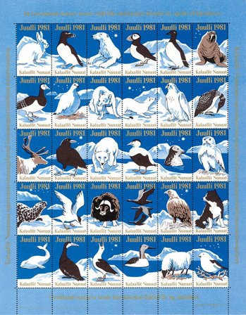 Grønland - Julemærkeark 1981 - Utakket øvre, venstre og højre marginal - Ufoldet