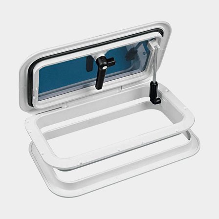 Escotilla de cubierta Nuova Rade EURO 1 Escape Hatch, con soporte, 75°, 389 x 209 mm (medidas de corte), 448 x 268 mm (medidas exteriores), plata/