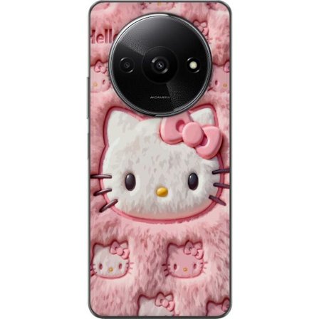 Yhteensopiva Puhelinkuori Xiaomi Redmi A3 Hello Kitty vaaleanpunainen pörröinen tausta, jossa on ikoninen kasvot ja kawaii-esteettisyys