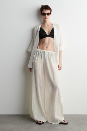 COS Damen Strandhose Aus Baumwolle In Knitteroptik - Weiss