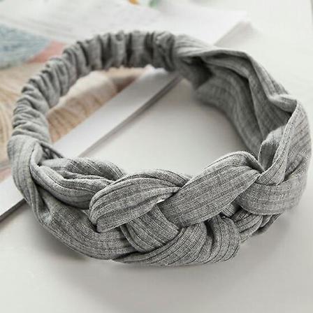 Vridet knuten flätad pannband Elastiskt Sport Yoga Hårband Kvinnor Flickor Tillbehör Huvudbonad Ljusgrå Light Gray