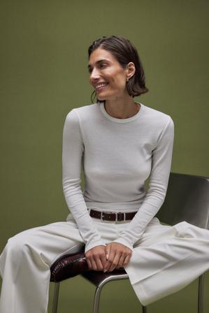 NA-KD Basic Långärmad ribbstickad topp med rund hals - Långärmade t-shirts - OffVit - XL (EU 46)