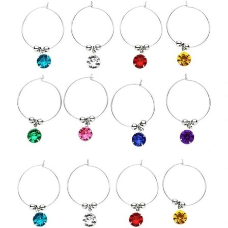 Galaxy Vinglass Charm-markører, 12 stk fargerike diamantvinglassringer Identifiseringsetikett (blandet farge)