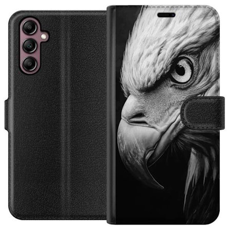Kompatibelt Lommeboketui til Samsung Galaxy A14 5G Ørn nærbilde realistisk portrett kraftfullt blikk fugl detaljert svart-hvitt art natur dyreliv ster
