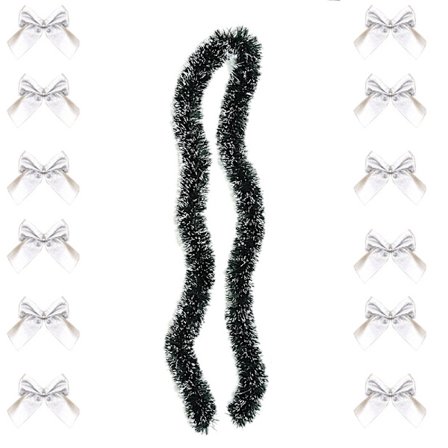 Juleguirlande med 12 sølvrosetter (2 meter)