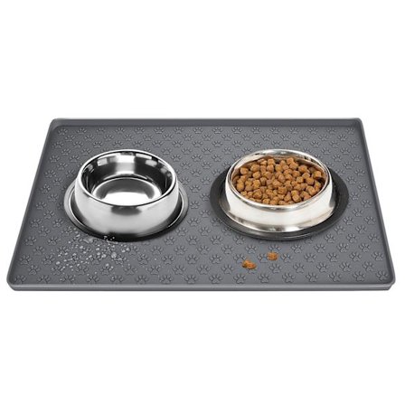 Premium Grå Pet Madmåtte - Skridsikker, 48*30cm, Hævdede Kanter