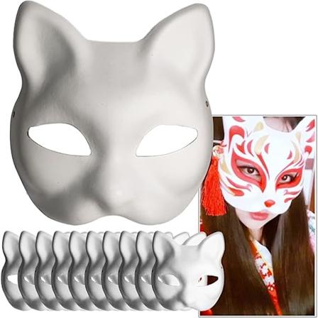 Valkoinen paperimaskki kissan kasvot - 10 kpl, tyhj paperimaskki k sinmaalattavaksi, personoitu muotoilu, sopii Halloween-juhliin djx