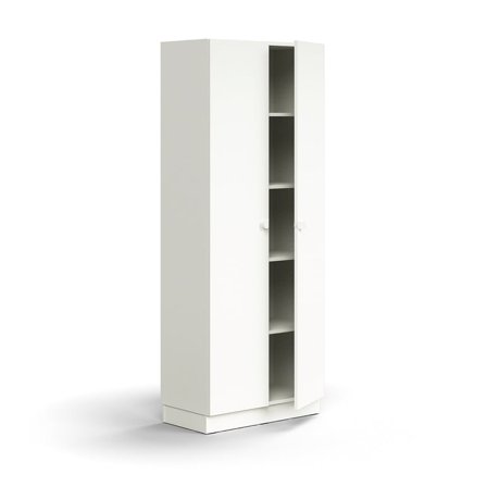 Skåp QBUS, 4 hyllplan, sockel, handtag, 2020x800x420 mm, vit