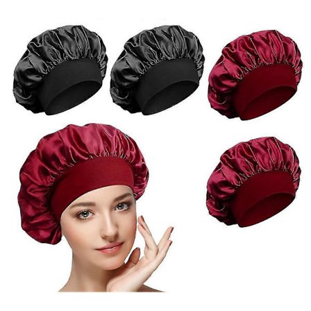 Satinluer for natten, fire stykker, med bred strikk for kvinner med langt krøllete hår