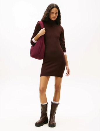 Tommy Jeans Tjw Ess Turtleneck Sweater Dress - Brown - L