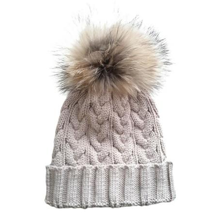 Handskbutiken Hat With Fur Ball beige, Dam Hattar, Dam, Storlek: ONE SIZE