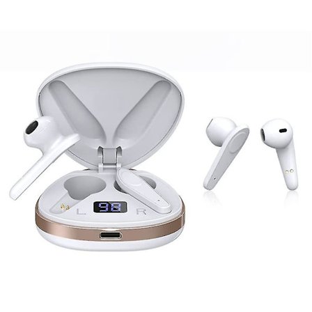 Chronus True Wireless Earbuds, Bluetooth 5.0 Hörlurar, trådlöst laddningsfodral, brusreducering, lång speltid, för hem, kontor, sport (vit)