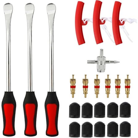 23 Suits Dekkspaker, 3 Dekkspaker, 3 Felgbeskyttere Verktøysett 10 Dekkventilhetter og Hetter for Motorsykkel Sykkel