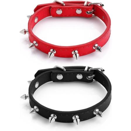 Piggkrave med pigger for katt og hund, 2 stk. Myk PU-lær justerbar nagler krage for valp, Studded krage med pigger for gutt, jente, katt, valp, Si