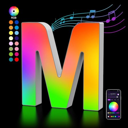 Lysende bokstaver USB-drevne, LED-bokstavlys fargeskiftende bokstavskilt gave - M