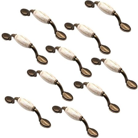 Sæt med 10 Vintage Keramiske Skabsdørhåndtag, Møbelskuffeknopper, Zinklegering 126mm Lange Knopper Center til Center 76mm