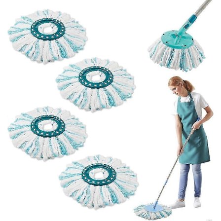 Set med 4 Ersättningshuvuden för Leifheit Clean Twist Disc Mop Micro Set, 2-Fiber System för Rund Golvmopp, Kompatibel med Leifheit Clean Twist M Mop