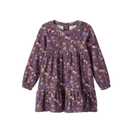 Name it langærmet kjole, lilla blomster, størrelse 110