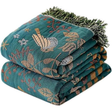 Boheme Sengetæppe - 100% Bomuld Superblød Rustik Quilt - Fugletryk Hytte Dekorativt Sengetæppe, 152,4 cm 203,2 cm Fire Sæsoner Rustik Sofabetræk