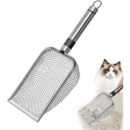 Kattebakkeskovl | Rustfrit stål dyb skovlsorter - Non-stick holdbar sorter med langt håndtag, stor skovl til kattebakke, afføringssortering, maksimal 