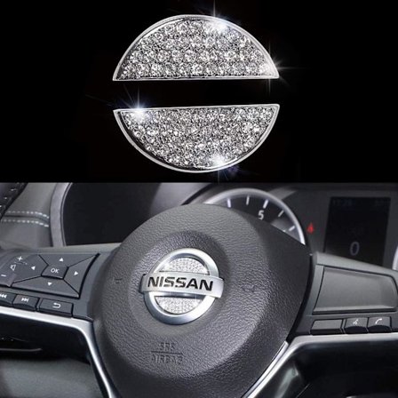 Bling kristallemblem för ratt till Nissan, glänsande tillbehör delar logotyp klistermärke emblem dekaler täcker inredningsdekorationer (för Nissan)