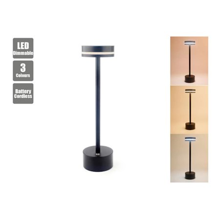 1 stk. LED Bordlampe Trådløs Sengelampe Dæmpbar Natlampe Touch Kontrol 3 Farver USB Genopladelig Sort