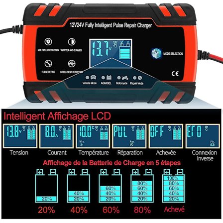 8a 12v/24v Intelligent Bil- og Motorsykkelbatterilader, Vedlikeholdslader for Bilbatteri, 3-Trinns Batterilader og Autoreparasjonsfunksjon Lastebil