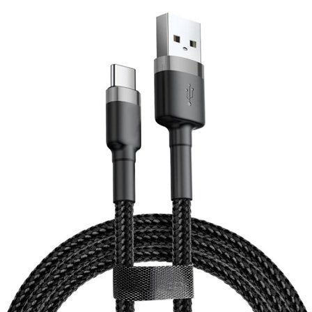SiGN Cafule USB-A till USB-C Kabel Q.C 3.0, 18W, 2A, 3m - Grå/Svart