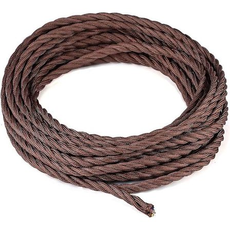 10 meter 3-leder brun flettet elektrisk kabel Vintage antikk stoffdekket tøy vridd elektrisk ledning for DIY industriell pendellampe 1 stk Br