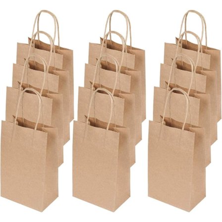 Papirposer, 12 brune gaveposer og slikposer med håndtag, Kraftpapirposer til børnefester, Celeb