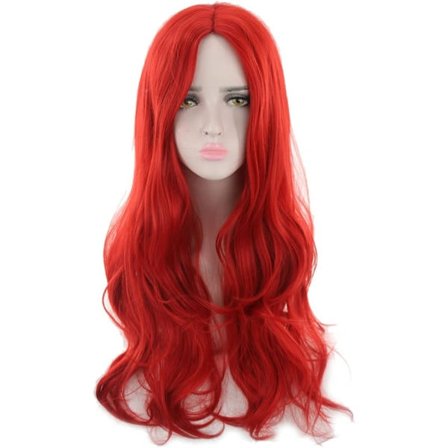 75 cm Lang Rød Krøllete Parykk for Kvinner, Lang Rød Cosplay Parykk for Fest Cosplay Halloween Anime (C-Rød), 75 cm