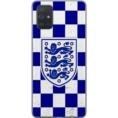 Kompatibel Mobilcover til Samsung Samsung Galaxy A71 Grafisk skakternet mønster i blåt og hvidt med et klassisk heraldisk emblem, retro-inspireret s