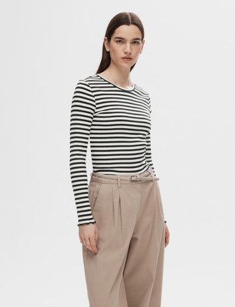 Selected Slfanna Ls Crew Neck Tee Str Noos - Black - XXL