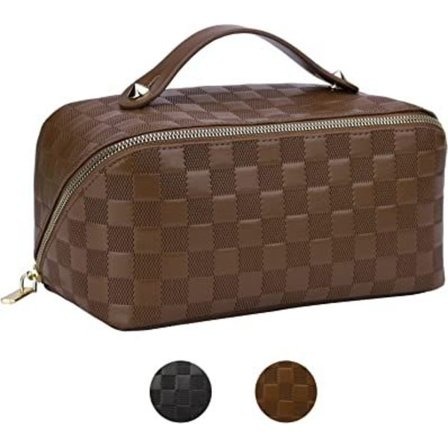 Stor sminkepung for reiser, bærbar sminkepung, vanntett PU-skinn toalettmappe, toalettmappe for kvinner, sminkeoppbevaringspose med stor kapasitet