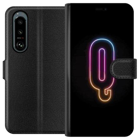 Yhteensopiva Lompakkokotelo Sony Sony Xperia 5 III Minimalistinen neonkirjain Q kirkkaissa väreissä tummaa taustaa vasten