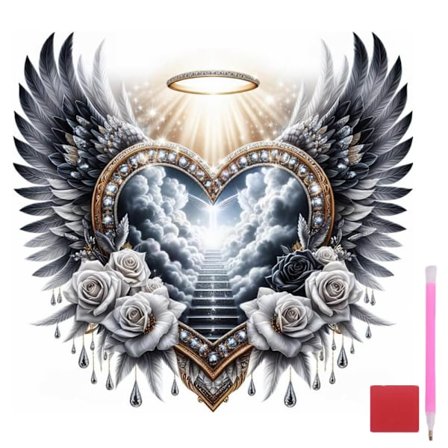 Diamond Art Kits til voksne - Hjertevinge Diamantmaleri Kits til voksne, 5D Rund Fuld Drill DIY Gem Art Mal med Diamanter til Hjemmevægsdekoration