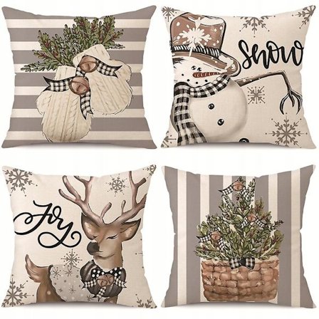 Bomullslinnekuddfodral Jultryck Örngott Hjort Snögubbe Tryck Soffa Kudde