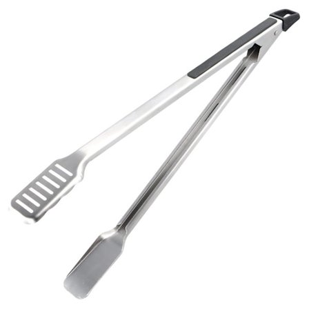 1 grilltång, 45 cm, rostfritt stål, svart och silver, idealisk för matlagning och servering.