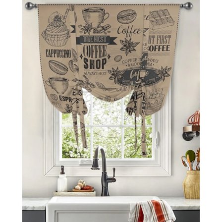 Coffee Beans Cake Cup Window Curtain for Living Room Bedroom Balcony Cafe Kitchen Tie-up Roman Curtain