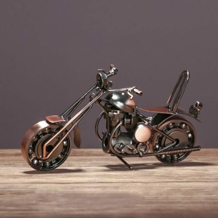 Kreativ Retro Håndlodning Smedejern Kunst Harley Motorcykel Model, Hjemmeindretning Ornamenter til Motorcykelentusiaster eller Børn (Bronze)