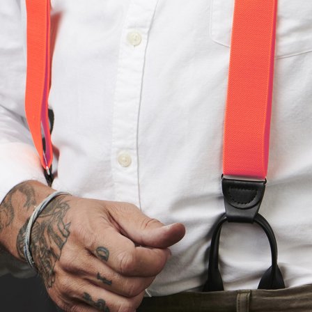 Bretelle larghe arancioni con fermaglio per bottoni per uomini - Bretelle per bottoni