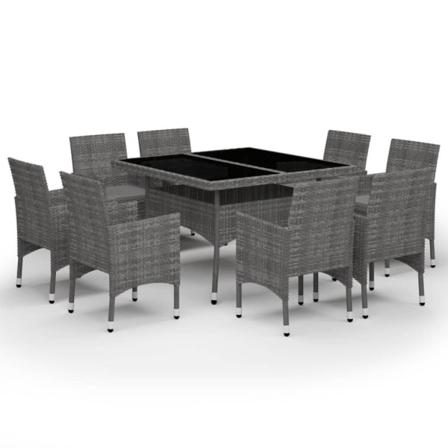Vidaxl Matgrupp För Trädgården 9 Delar Konstrotting Och Glas Grå Grå