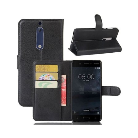 Nokia 5 Enfärgat skinn fodral - Svart