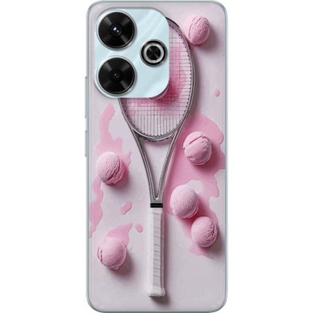 Kompatibel Mobilcover til Xiaomi Xiaomi Redmi 13 Rosa glaskugler og tennisketsjer i et kreativt stillbillede med legende popfølelse og moderne design