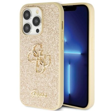 Guess GUHCP14LHG4SGD kotelo iPhone 14 Pro - kultainen Glitter Script Big 4G:lle