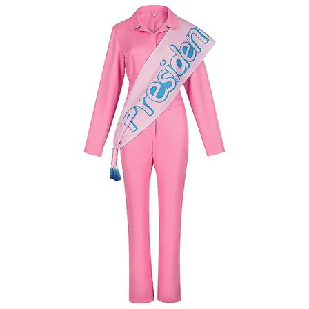 Halloween Vuxen Barbie Rosa Power Jumpsuit med skärp stolt över att vara kvinna kostym