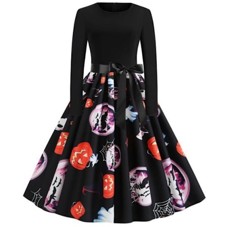 Kvinnors Halloween V-ringad Pumpkin Print Party Dress