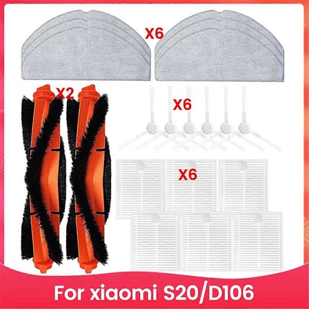 Ersättningskit Tillbehör för Xiaomi Robotdammsugare S20/D106 Delar Huvudsidoborste HEPA-filter Mopp C