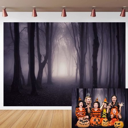 IC Halloween Mørk Skov Baggrund Halloween Spøgelsesagtig Uhyggelig Skov Festdekorationer Gysende Nattesky Halloween Party Banner (7x5FT)