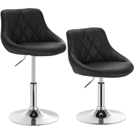 Rootz sæt med 2 barstole - Justerbare bordstole - Drejelige barstole - Komfortable, alsidige, robuste - Kunstlæder og krom - 47 cm x 37 cm x 66-82 cm